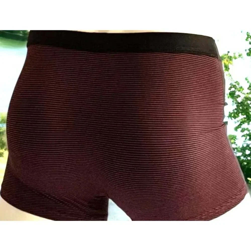 Men's 3XL Black Burgundy Striped Trunks Underwear Boxer Briefs Soft Breathable